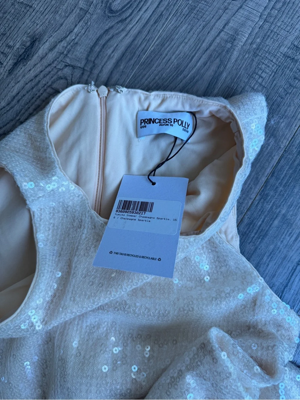 Princess Polly NWT Ivory Sequin Mini Dress w Built in Shorts